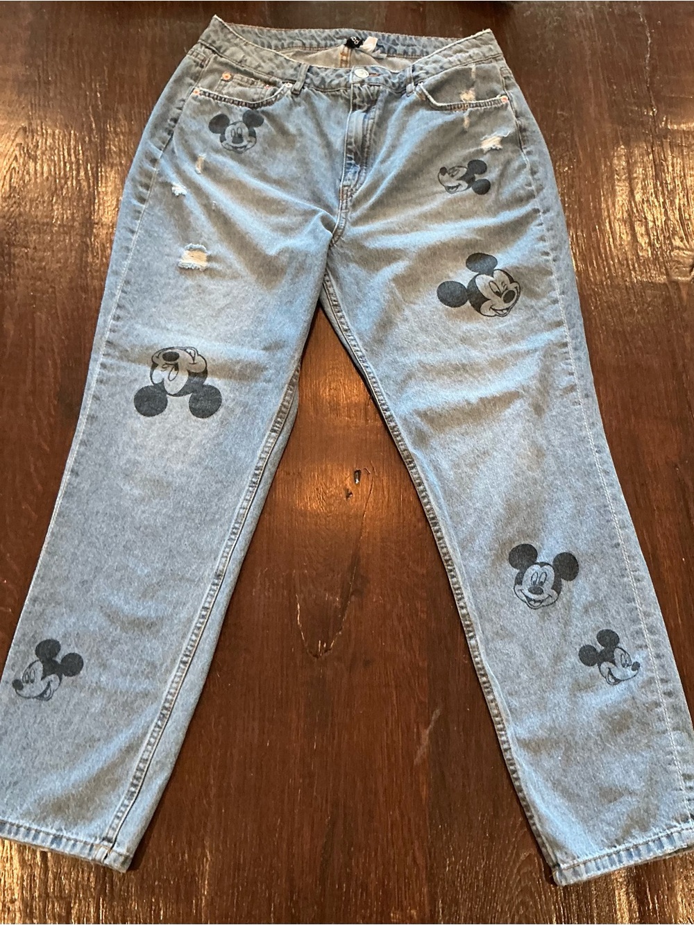 Disney Mickey Mouse H&M Distressed Slim Mom Jeans Size 14